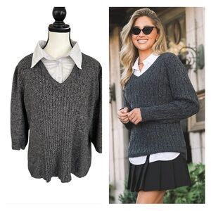 Gray with white collard sweater